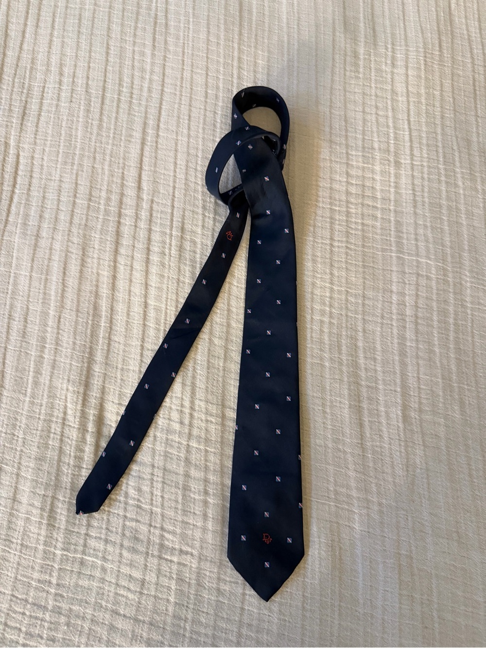 Dior Men's Navy Silk Tie with Small Dot Motif